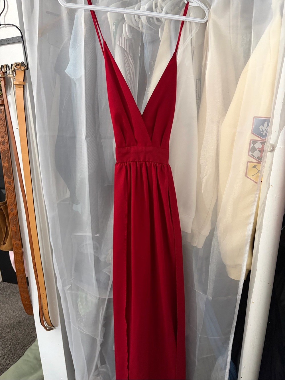 SHEIN Red Plunging V-Neck Spaghetti Strap Maxi Dress